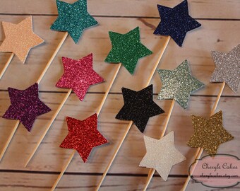 Glitter Star Cupcake Toppers, Set of 12, Various Colours Available