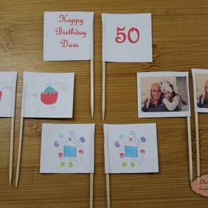 12 Personalised Cupcake Flags, Sandwich Picks
