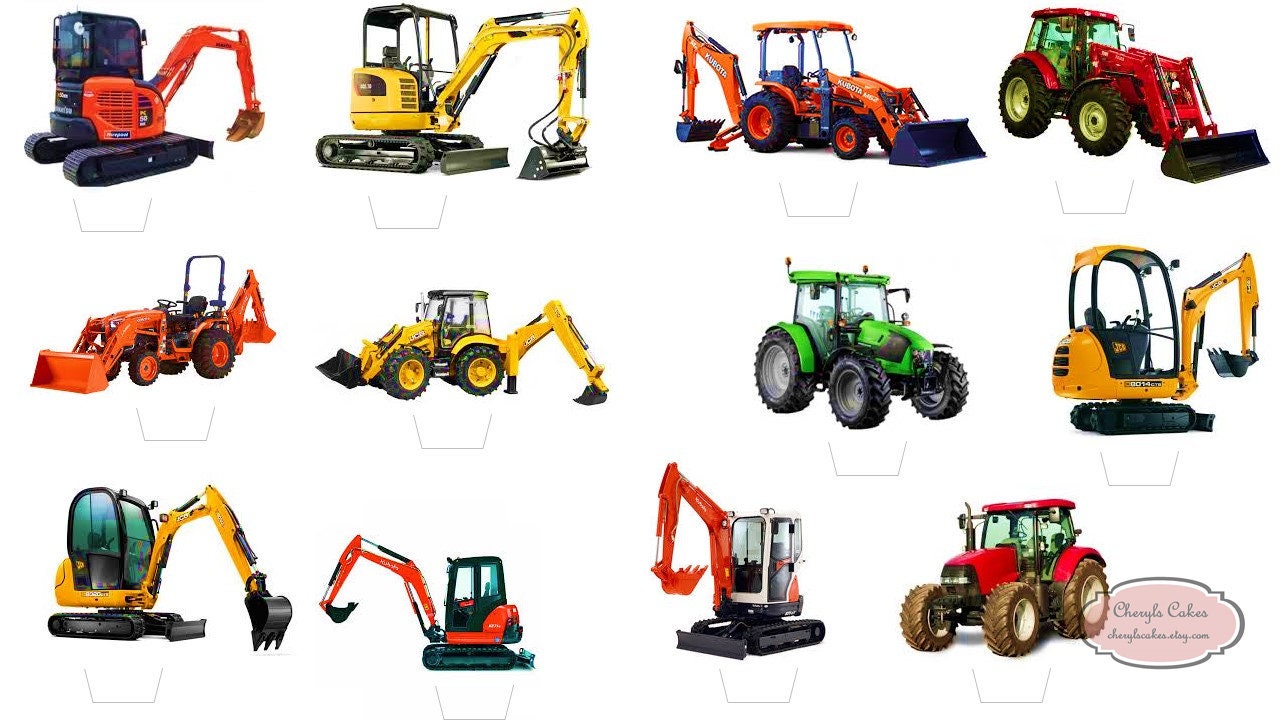 12 Stand up Tractor / Digger Cupcake Toppers Edible Etsy UK