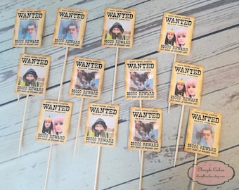 Wanted Poster Cupcake Toppers, Set of 12