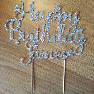 Personalised Happy Birthday Glitter Cake Topper, Various Colours Available zdjęcie 4