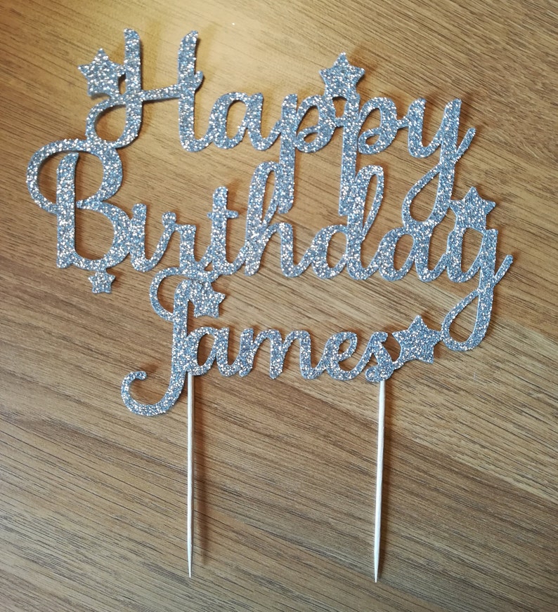 Personalised Happy Birthday Glitter Cake Topper, Various Colours Available image 4