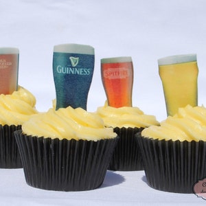 21 Stand Up Beer Glass Cupcake Toppers, Edible