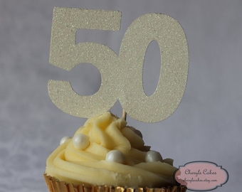 50th Birthday Glitter Cupcake Topper, Set of 12, Various Colours Available