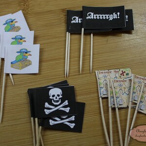 12 Pirate Cupcake Flags, Sandwich Picks, Various Designs