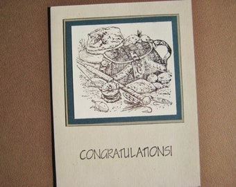 Hand Made Fly Fishing Retirement Congratulations Card, Angler Fisherman Tackle Gear, Embossed Masculine Birthday, Graduation Wishes, New Job