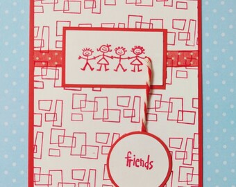 Unique Handmade Friendship Card, Cute Stick Figures Holding Hands, Hanging Friends Tag, BIF Special Birthday, Bad Day Cheer Up, Feel Better