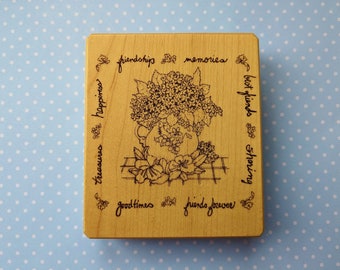 Large Rubber Stamp Friendship Bouquet, Inkadinkado, Jacki Frerichs Design, Coaster Shape Wood Mounted Stamp, Best Friends Sharing Floral