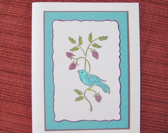 Blue Bird Handmade Note Card, Elegant Blank Card, Feminine Thank You, Bereavement Sympathy, Best Friend Encouragement, Get Well,  Birthday