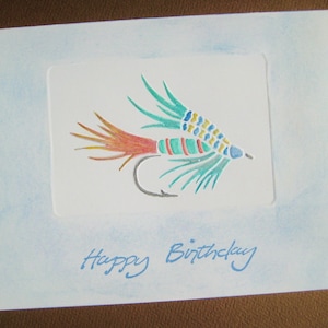 Father's Day Fly Fishing Card, Hand Stamped Tied Fly, Unique Fisherman Happy Birthday, Angler Fishing Woman, Retirement, Anniversary immagine 1