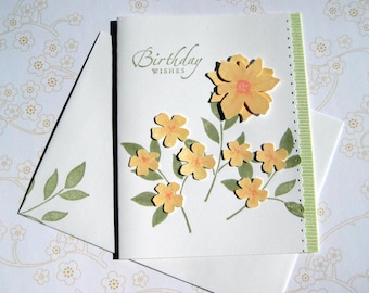 Hand Made 3D Birthday Card, Cheerful yellow daisy style, Heartfelt Words for Special Best Friend or Family, Handmade Dimensional Flowers