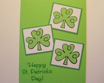 Happy Saint Patrick's Day Card, Hand Made St. Pat's Day Note, Pot of Gold at End of Rainbow, Irish Green Shamrocks, March 17th Holiday