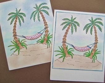 Handmade Hammock Desert Palm Trees Card, 3D Retirement, Get Away Beach Vacation, Island Honeymoon, Get Well,  Nap Time, Destination Wedding