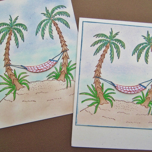 Hand Made Hammock Retirement Card, Get Away Beach Vacation, 3D Island Honeymoon, Desert Palm Trees, Get Well Nap Time, Destination Wedding,