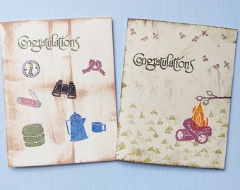 Scouting Congratulations Card, Hand Stamped, Eagle Scout Camping, Girl Scout Gold Award, S'more, Campfire, Badge Achievements
