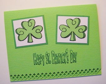 Happy Saint Patrick's Day Handmade Card, St. Pat's Hand Stamped, Pot of Gold, End of Rainbow, Irish, March 17th, Green Shamrocks