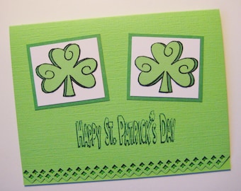 Happy Saint Patrick's Day Handmade Card, St. Pat's Hand Stamped, Pot of Gold, End of Rainbow, Irish, March 17th, Green Shamrocks
