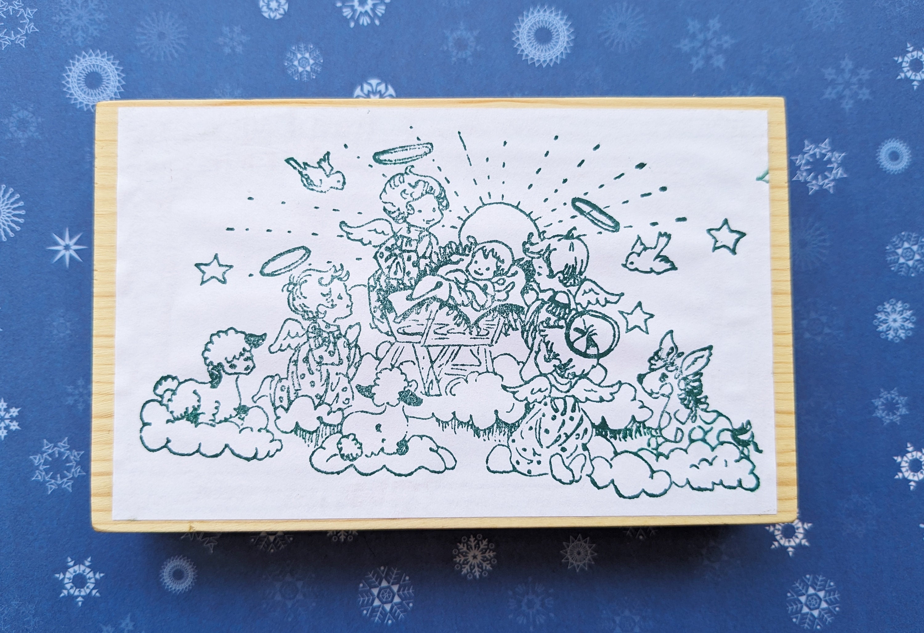 Christmas Nativity Scene Rubber Stamp, Cherubic Child Angels and Baby