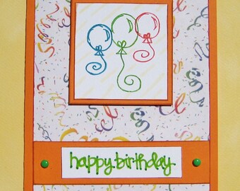 Hand Stamped Happy Birthday Balloon Card, Colorful Confetti Celebration, Boy Girl Birthday Party, Cheerful Special Birthday, Gender Neutral