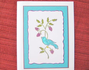 Blue Bird Handmade Note Card, Elegant Watercolor Embossed Blank Card, Bereavement Sympathy, Best Friend Encouragement, Symbol of Joy
