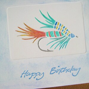 Father's Day Fly Fishing Card, Hand Stamped Tied Fly, Unique Fisherman Happy Birthday, Angler Fishing Woman, Retirement, Anniversary image 2