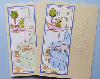 Cozy New Home Card, Elegant Sleeping Kitten Birthday, Hand Made Embossed Cat, Detailed Happy Retirement Congrats, Pampered Cat Sympathy