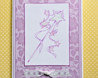 Hand Stamped Pixie Dust Make A Wish Card, Fairy Godmother Glitter Magic Wand, Fantasy Birthday, Whimsical, Sparkle Friend Encouragement