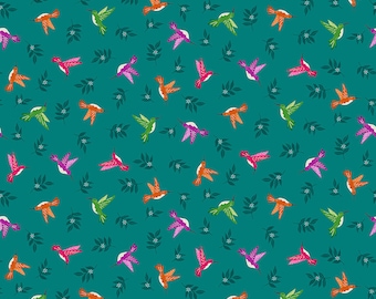 Jewel Tones Hummingbird Turquoise Green 2426 T for Makower UK Patchwork Quilting Dressmaking Fabric