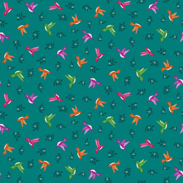 Jewel Tones Hummingbird Turquoise Green 2426 T for Makower UK Patchwork Quilting Dressmaking Fabric