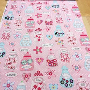 Benartex Sweet Shoppe Pink 3643 Sweetie Jars Patchwork Quilting Dressmaking Fabric image 2