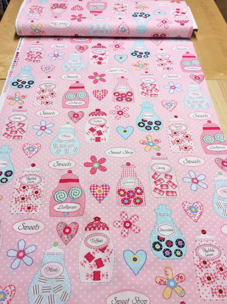 Benartex Sweet Shoppe Pink 3643 Sweetie Jars Patchwork Quilting Dressmaking Fabric image 2