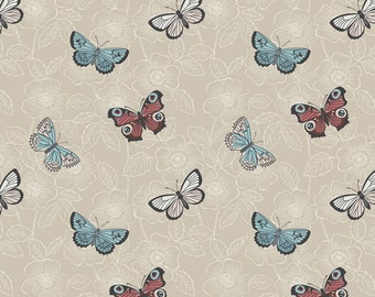 The Botanist A125-2 Natural butterfly sketch Lewis & Irene Patchwork Quilting Fabric