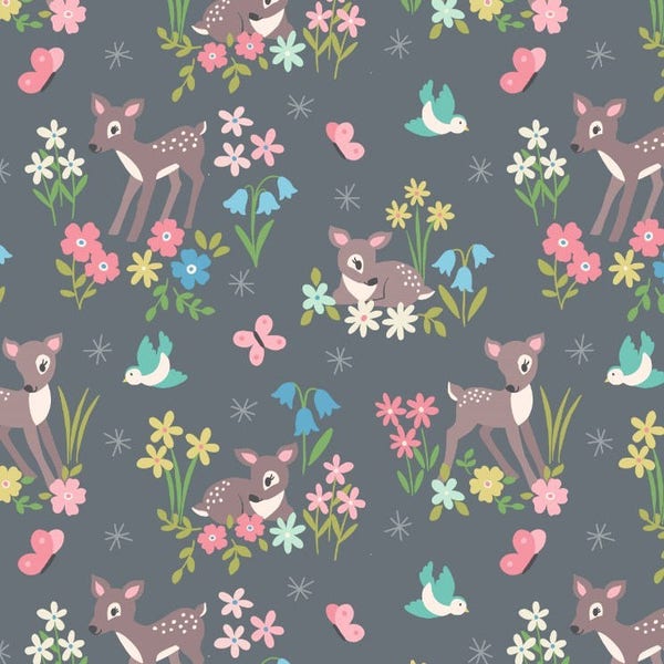 So Darling A286-3 Little Deer on Grey Lewis & Irene Patchwork Quilting Fabric