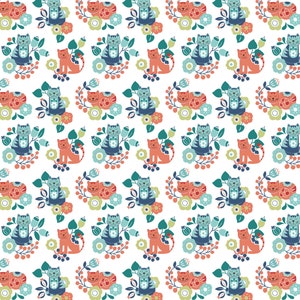 Lewis & Irene Patchwork Quilting Fabric Sam and Mitzi - A107-2 Contented cat Mitzi on white
