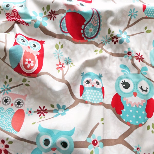 Nested Owls on Branches  T-00335 by Adorn Girls half metre for Adornit Patchwork Quilting Dressmaking Fabric