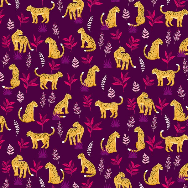 Jewel Tones Cheeky Leopard Aubergine 2425 P for Makower UK Patchwork Quilting Dressmaking Fabric