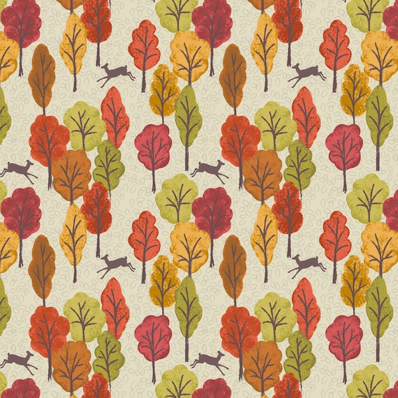 Cotton Fabric FQ quilting Lewis and Irene Autumn in Bluebell woods Sycamore