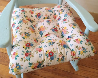 Floral Chair Cushion, Tufted Seat Bottom with Ties, 16 Inch Only, Shabby Chic, Rocking Chair, Nursery Decor, Cottage, Pretty