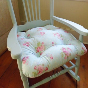 Aqua Chair Pad, Tufted Cushion, Shabby Chic, Floral Seat Kids Rocking Chair, 12. 14, 16, 18 Inch Bedroom, Nursery Decor, Cute, Rose, Pink