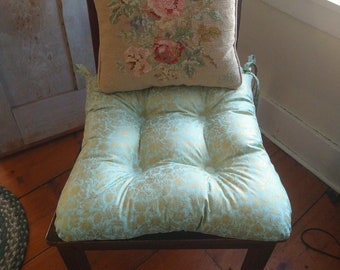 Gold Mint Seat Cushion, Tufted, Green, Sea Foam, Chair Pad, Rocking chair, French Country, Cottage, Rifle Paper Company