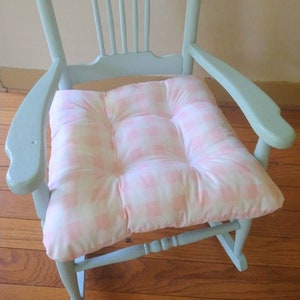 Pink Buffalo Plaid Seat Cushion, Tufted, Gingham, Chair Pad, Rocking, Custom Sizes, Kids, Nursery Decor, 12, 16, 18 Inch, Ties, Shabby Chic