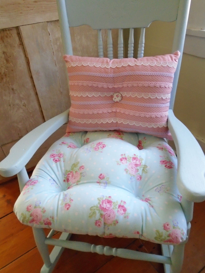 Aqua Chair Pad Tufted Cushion with Ties Shabby Chic Floral Etsy