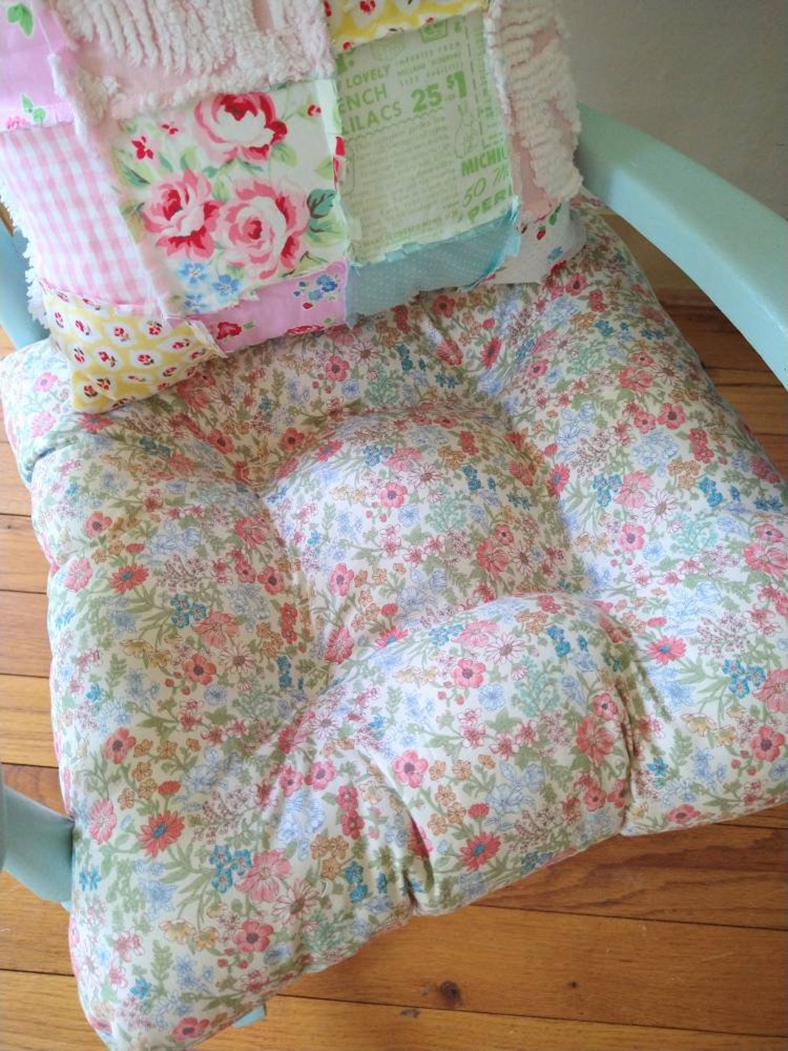 Floral Chair Pad Tufted Cushion Shabby Chic Seat Kids Room Etsy