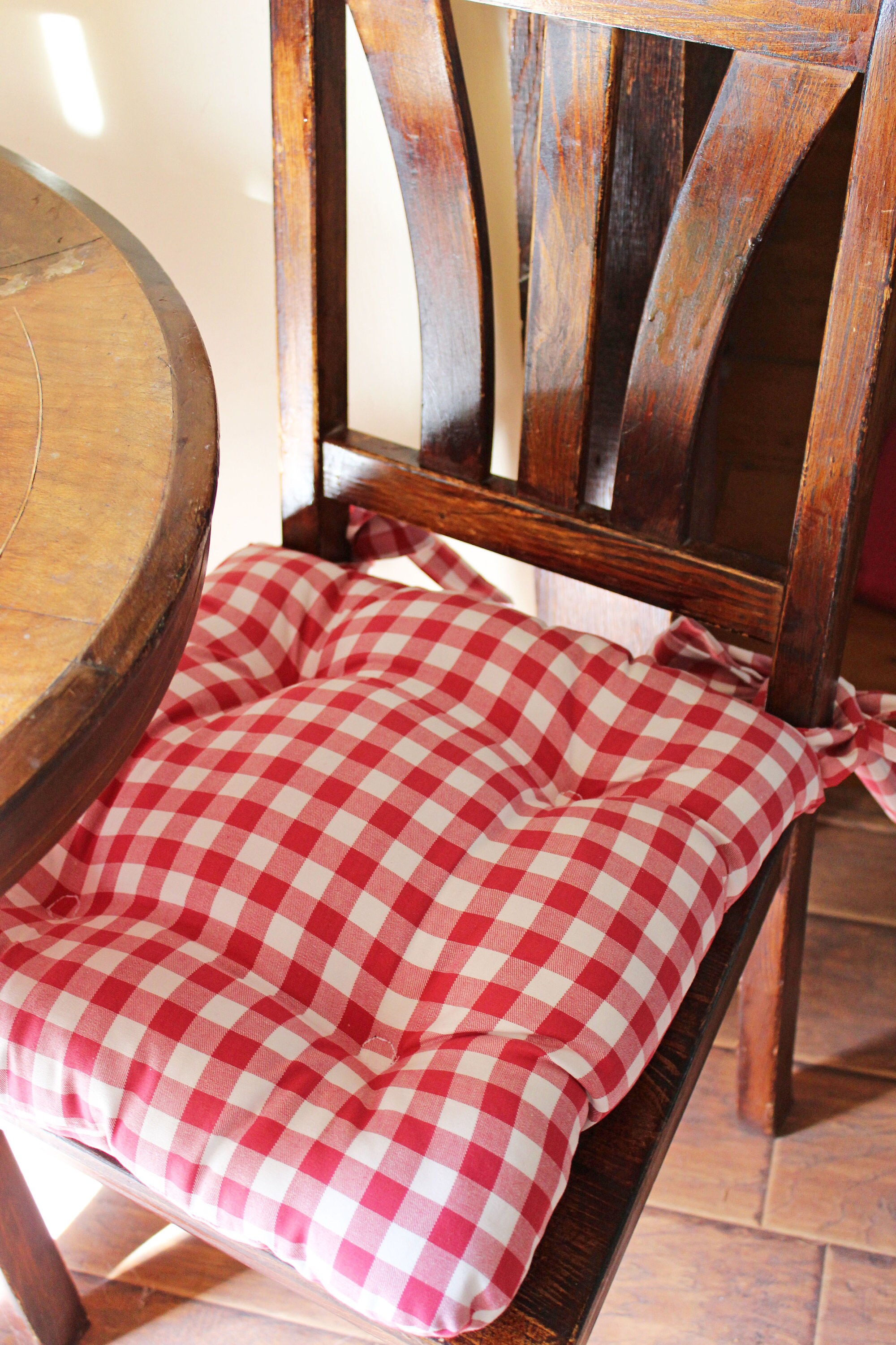 Red Gingham Chair Cushions French Country Tufted Pad Etsy