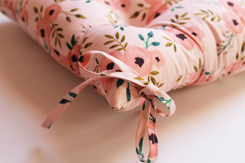 Pink Chair Cushion Tufted Pad Pastel Watercolor Floral Etsy