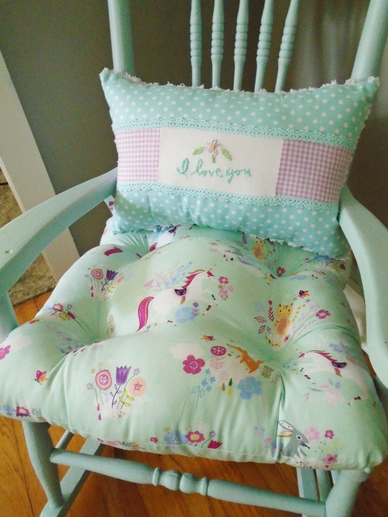 Kids Seat Cushion Chair Pad Unicorn Aqua Tufted Baby Etsy