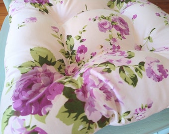 Purple Floral Cushion, Rose Tufted Pad, Lavender, Designer, Custom, Shabby Chic Cushion, Seat Kids Rocking, 12, 14, 16 Inch, Nursery