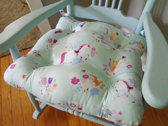 Kids Seat Cushion Chair Pad Unicorn Aqua Tufted Baby Etsy