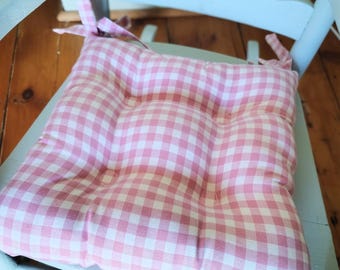 Pink or Lavender Gingham Tufted Chair Pad: Pink Purple Cottage Chic, Shabby