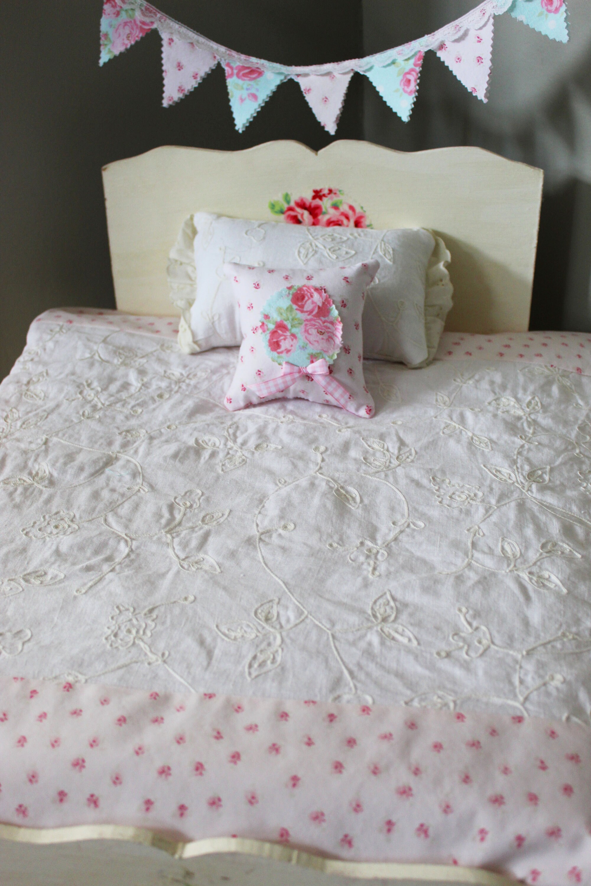 Doll Bedding Set 5 Piece Shabby Chic Duvet Pillow Rose Etsy